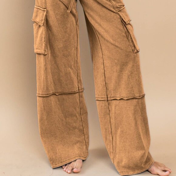 Ces Femme Pants - CES FEMME CARGO LONGER PANTS NEW 10/12 BROWNISH COLOR MINERAL WASH FRENCH TERRY
